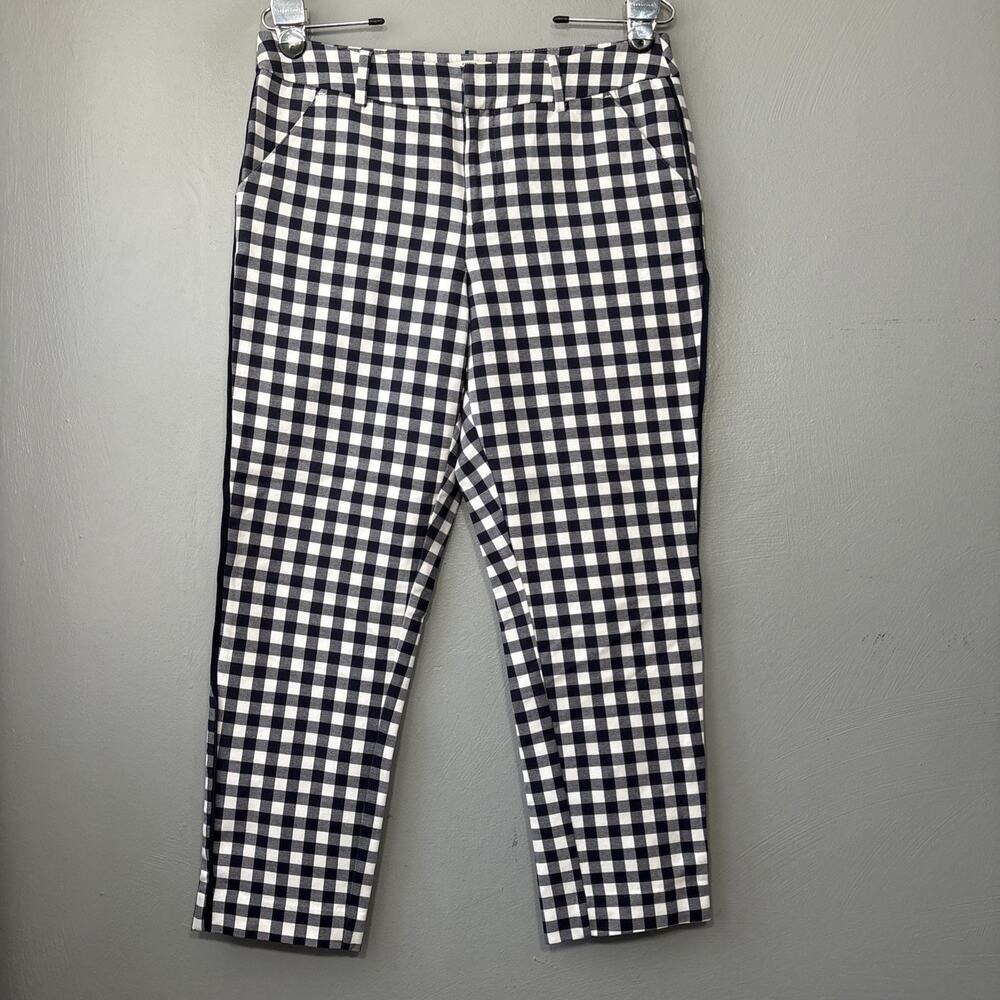 Gingham Crop Pants Size 6 Navy White Checkered Preppy Pin Up Ankle Stretch Chic